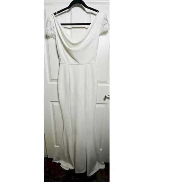 Lulus Forever Beloved White Lace Cap Sleeve Mermaid Maxi Dress Medium NWOT - Picture 3 of 5